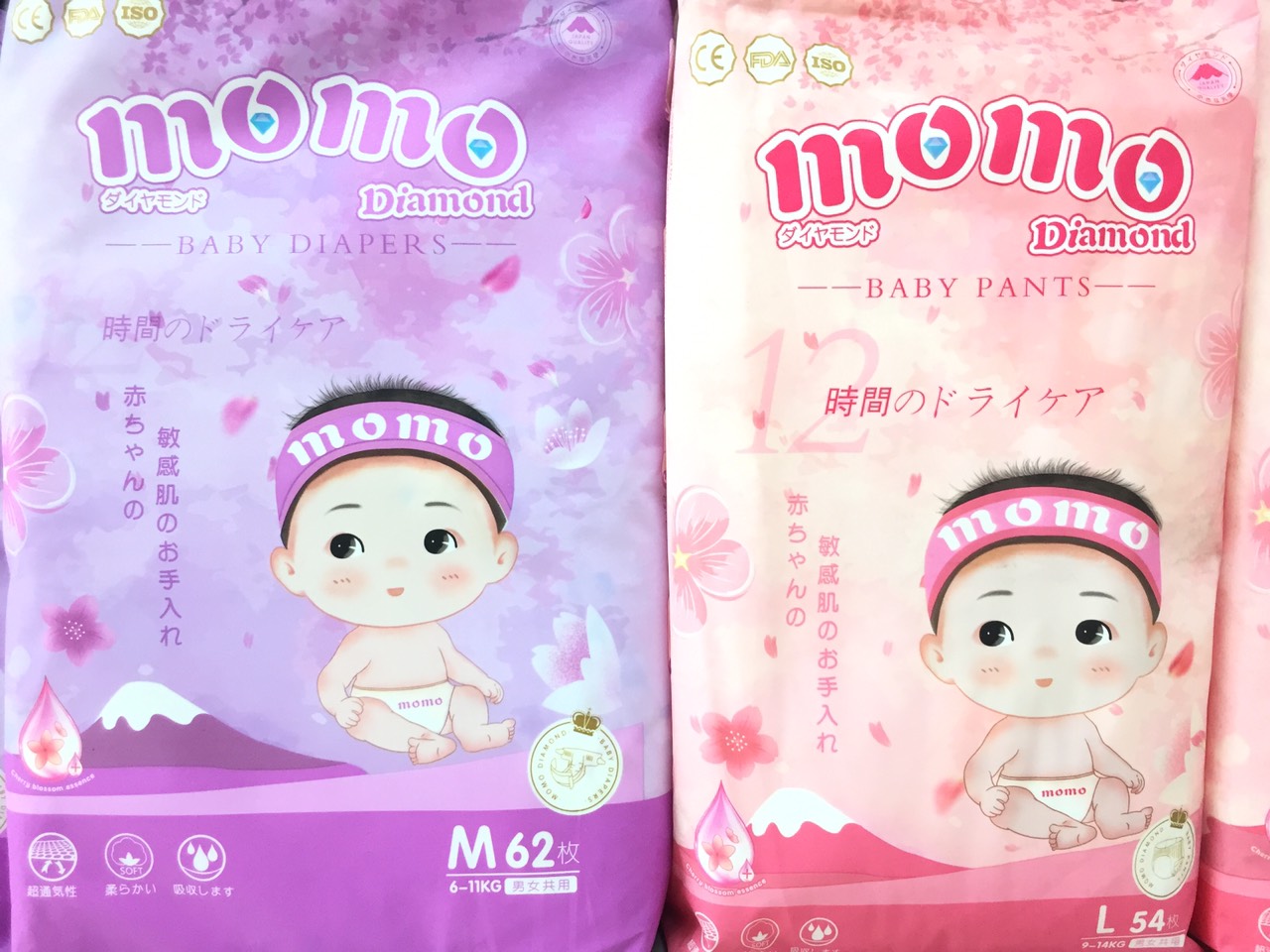 [Bỉm Organic Tốt] Bỉm Tã Dán/Quần Momo Diamond Cao Cấp Đủ Size (Tinh Chất Hoa Anh Đào)