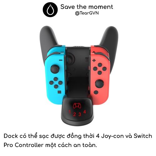 Dock sạc 4 Joy-con và Switch Pro Controller DOBE có led báo trạng thái sạc cho Nintendo Switch OLED / Switch 1