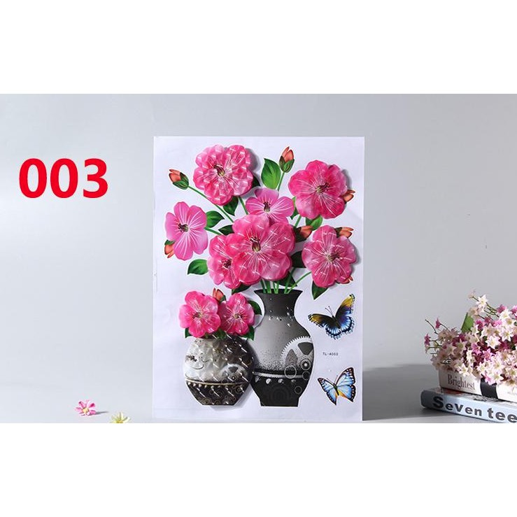 Decal Bình Hoa 3D Hoa nổi Decal Dán Trang Trí Tường,Tủ Lạnh,Kính Loại 1