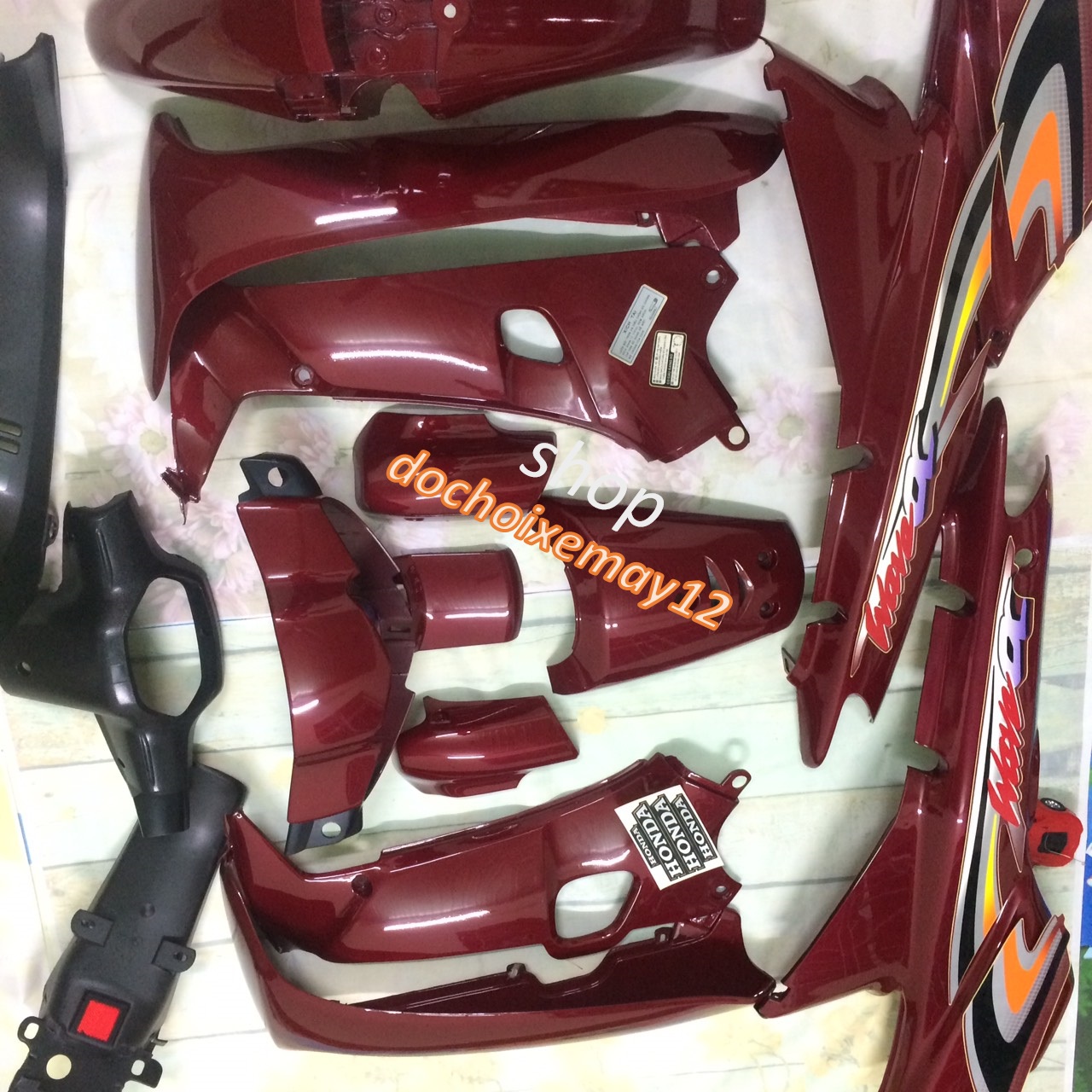 ( Tặng Tem + ỐC ) Bộ Vỏ Nhựa - Dàn áo xe Wave alpha -WAVE nhỏ 110 - wave zx - wave 110  đời xe 2000 đến 2006 màu Đô Mận , nhựa nguyên sinh ABS