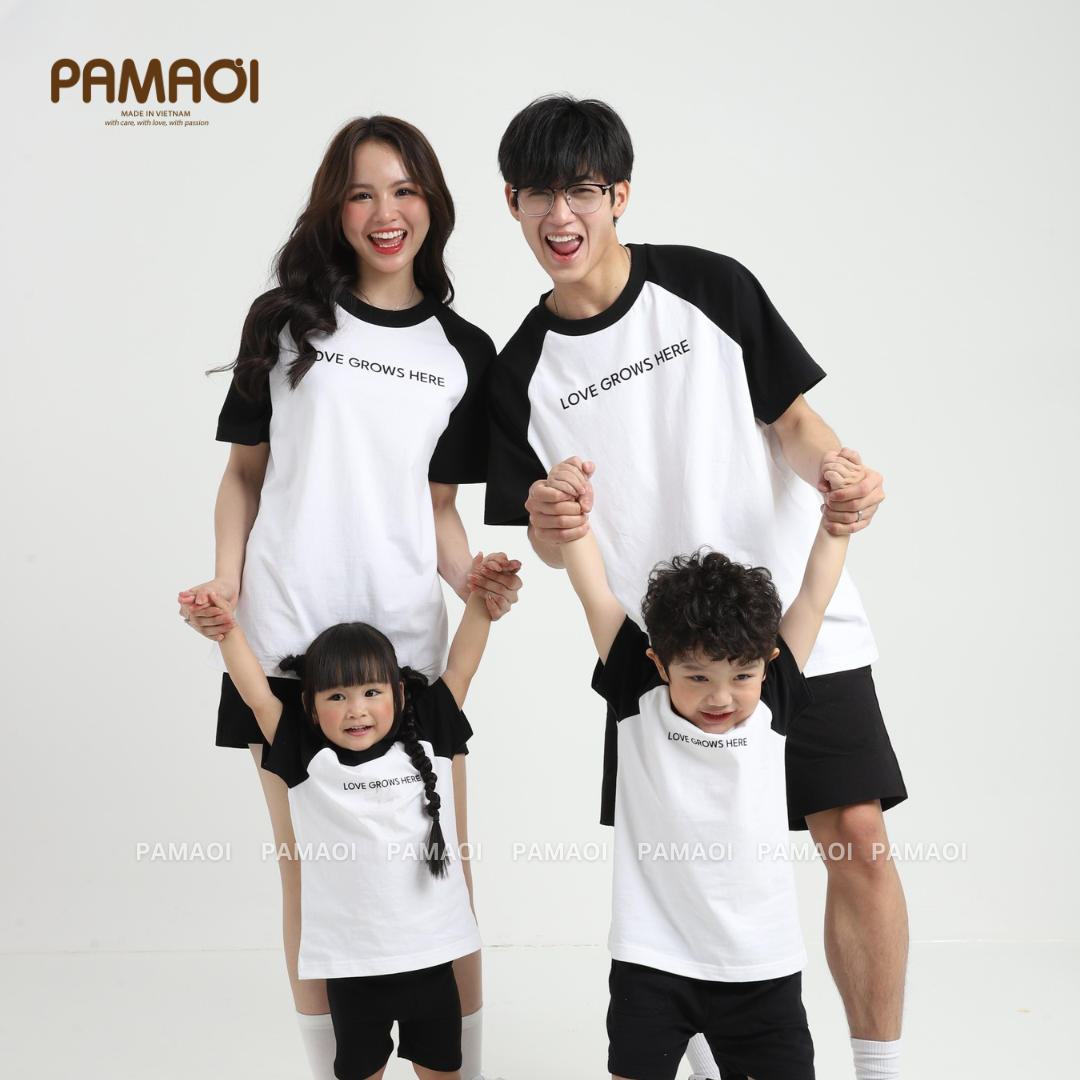 Set áo thun gia đình 3/4/5 người cao cấp love grows here