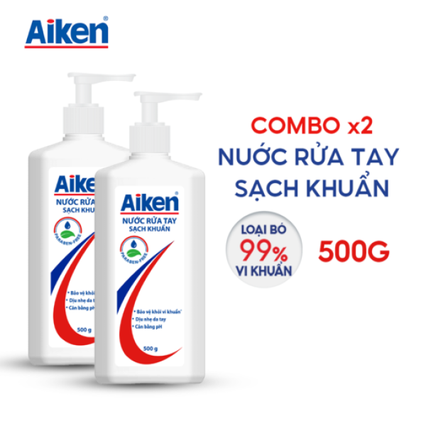Combo 2 Nước rửa tay xà phòng Sạch khuẩn Aiken 500G/chai nhập khẩu