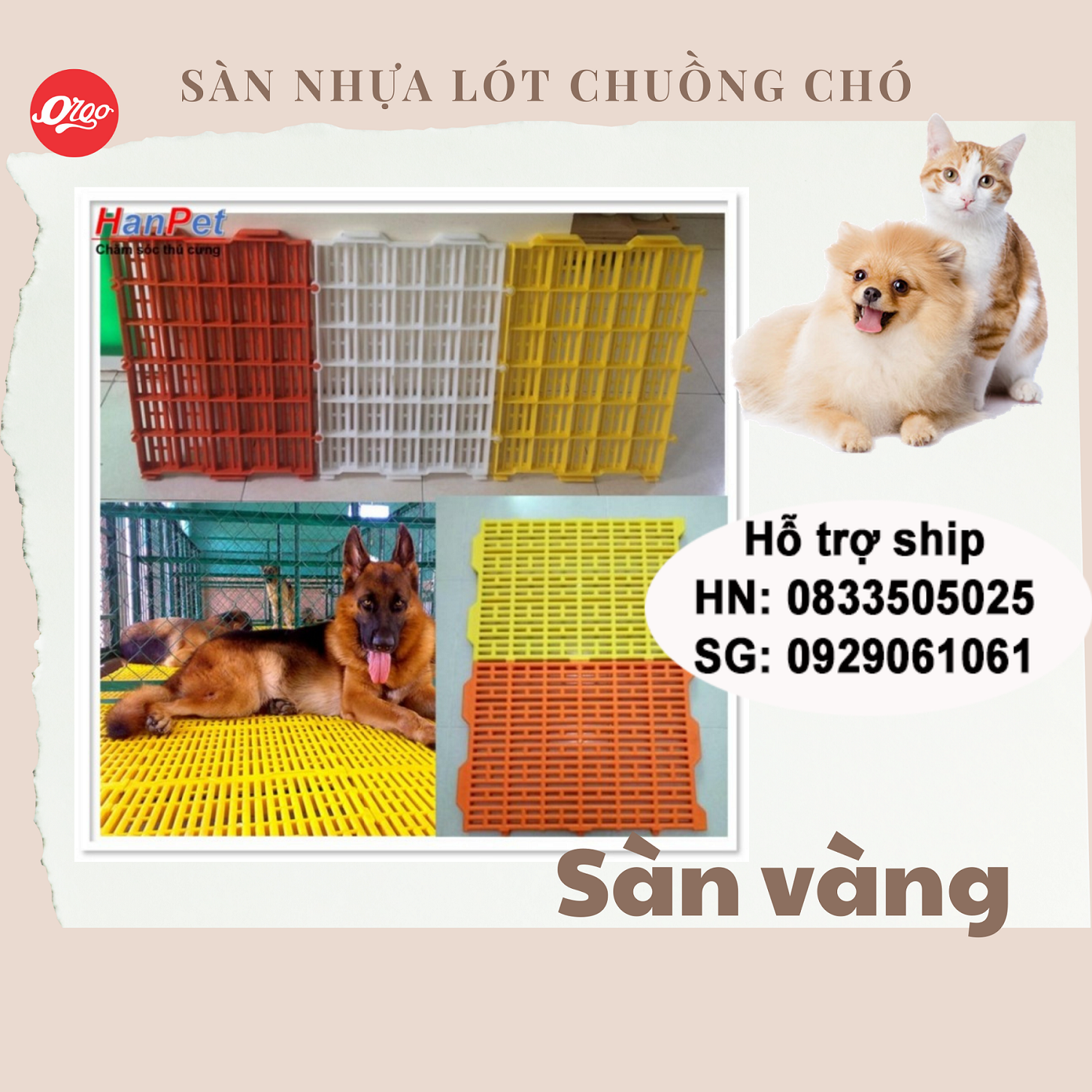 Sàn nhựa lót sàn chuồng chó Orgo sàn loại 1 size 40x55cm dày 3cm nặng 1,45kg