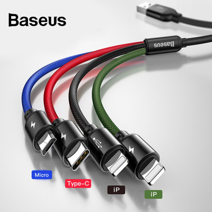 Cáp sạc Nhanh 4in1 Baseus 4 đầu Rapid3.5A cho IPhone Samsung oppo Xiaomi-Android