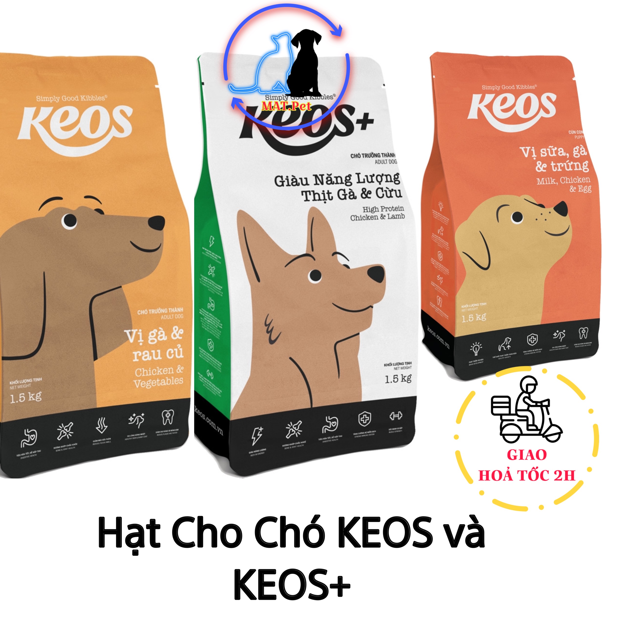 [1.5kg] Thức Ăn Hạt Cho Chó Mọi Lứa Tuổi Keos