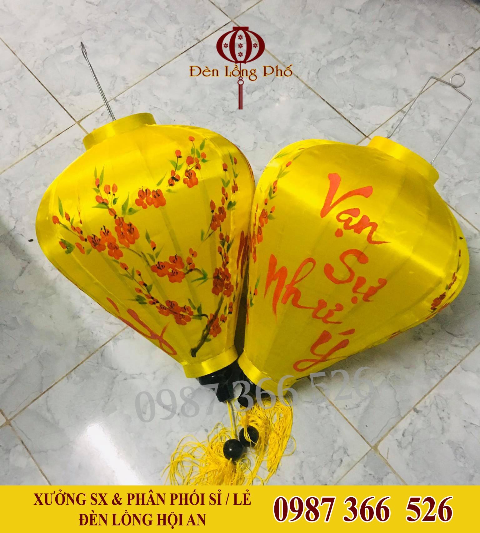 COMBO 2 Chiếc đèn lồng  Hội An Vẽ Hoa Văn  Trang Trí Tết - size 30 cm