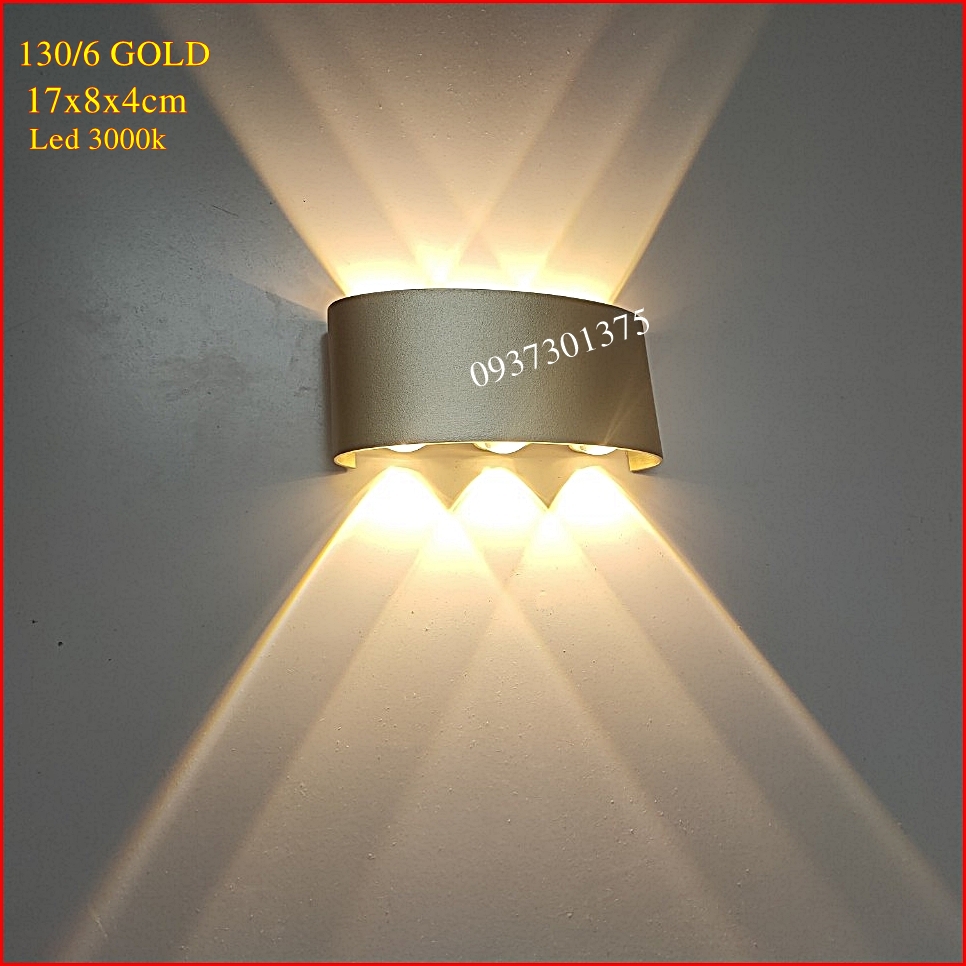 Đèn Led Hắt Tường Chiếu Sáng 2 Đầu 130-6w Ánh Sáng Vàng,Thân Đèn Màu Vàng Gold _Nguồn Nhôm Đúc Chống Nước_Bảo Hành 2 Năm Dendecor247