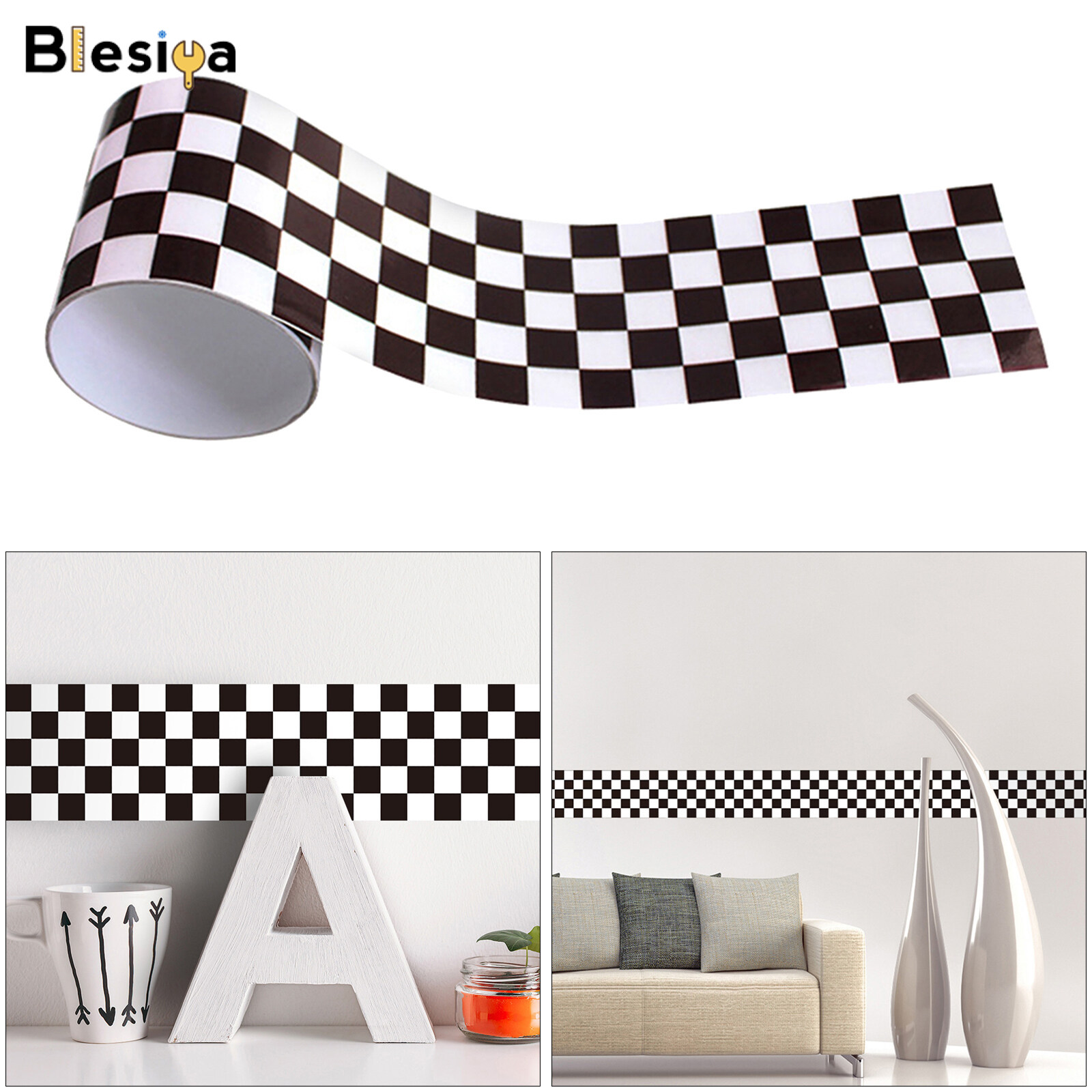 Blesiya Black White Grid Mosaic Wall Decal Wall Sticker Living Room Bedroom Wall Art