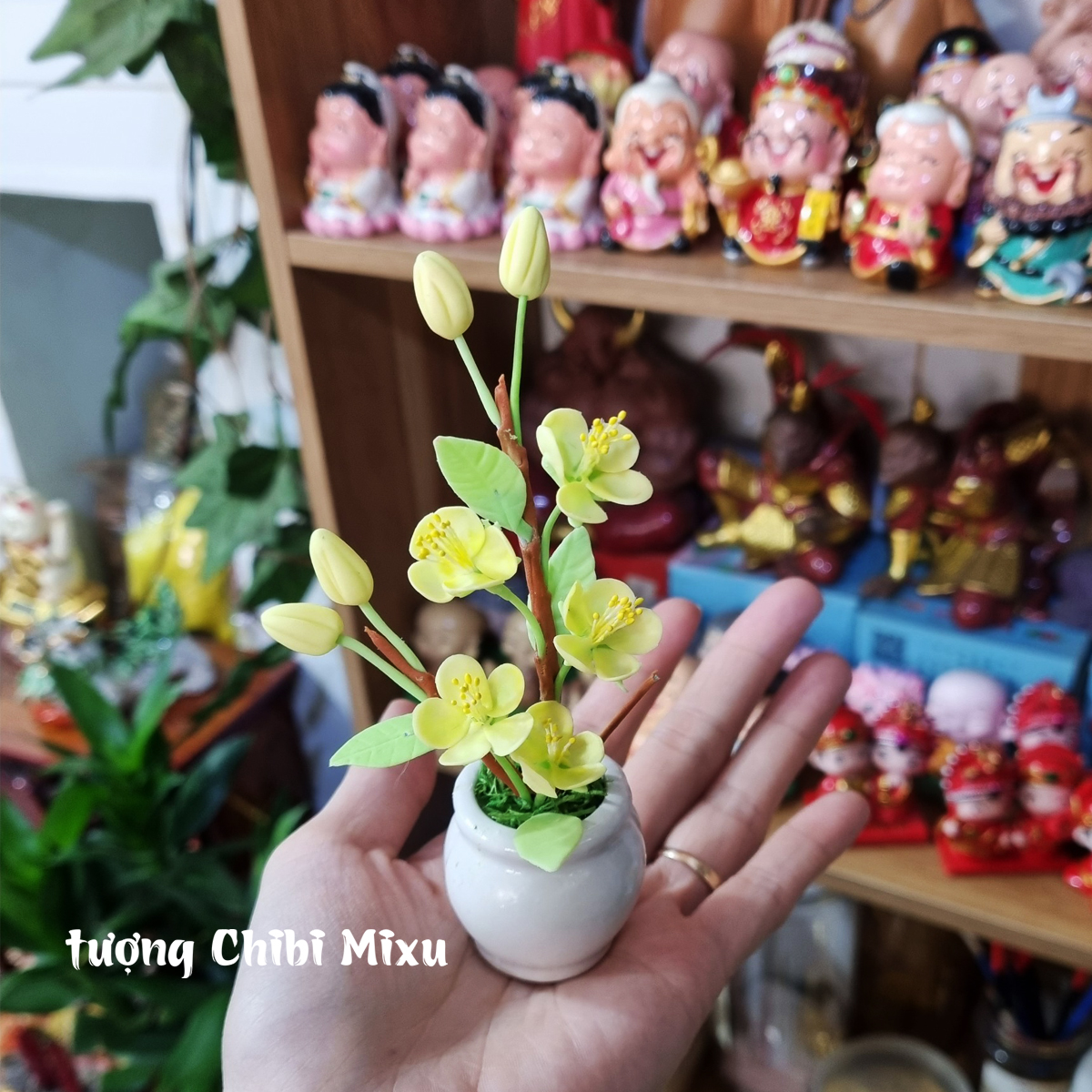 Chậu hoa mai  - hoa đào bằng đất sét Nhật cao cấp