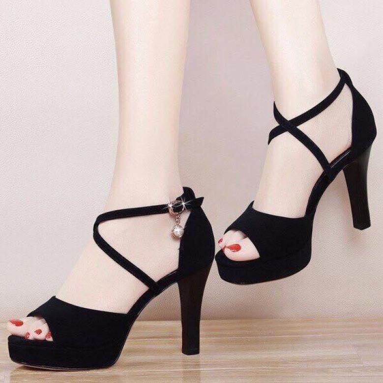 Giày đế đúp 12cm quai bản 2 dây chéo gót cao cấp giá rẻ