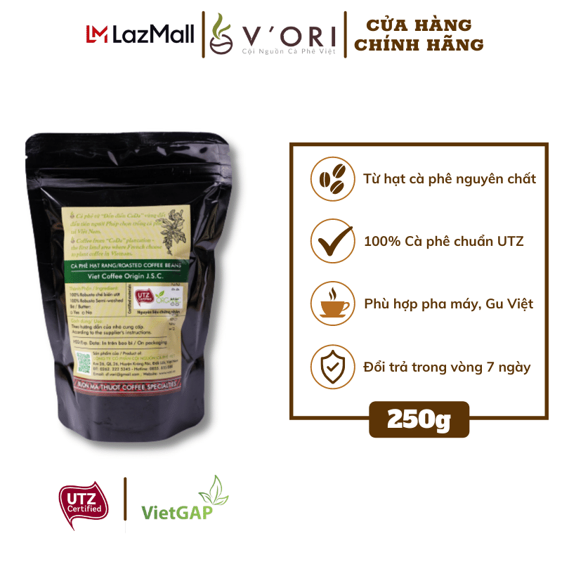 CÀ PHÊ HẠT RANG AMA 100% ROBUSTA 250GR (CHỨNG NHẬN UTZ & VIETGAP)