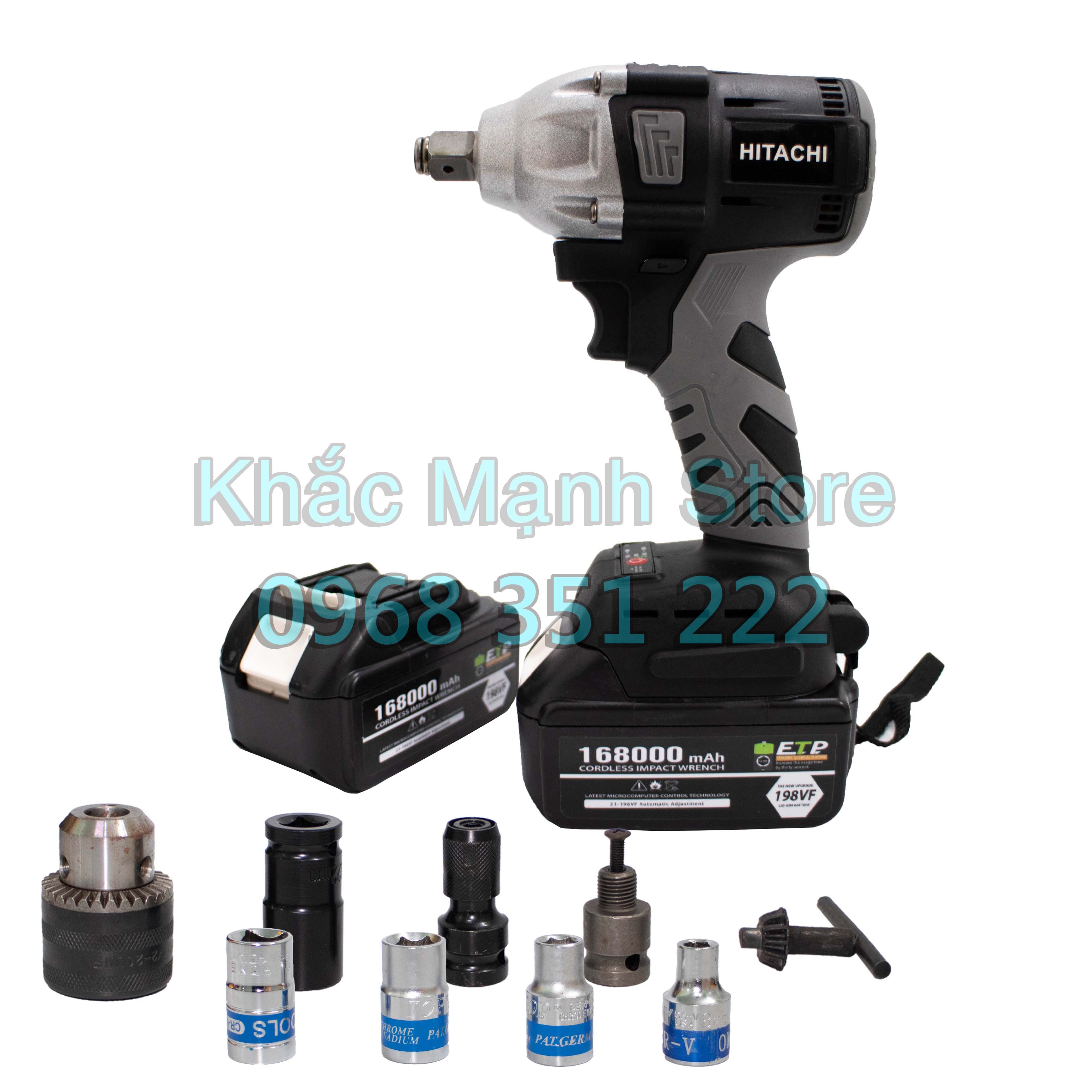 Máy siết bulong HITACHI động cơ không chổi than - tặng kèm bộ đầu chuyển kèm 5 khẩu