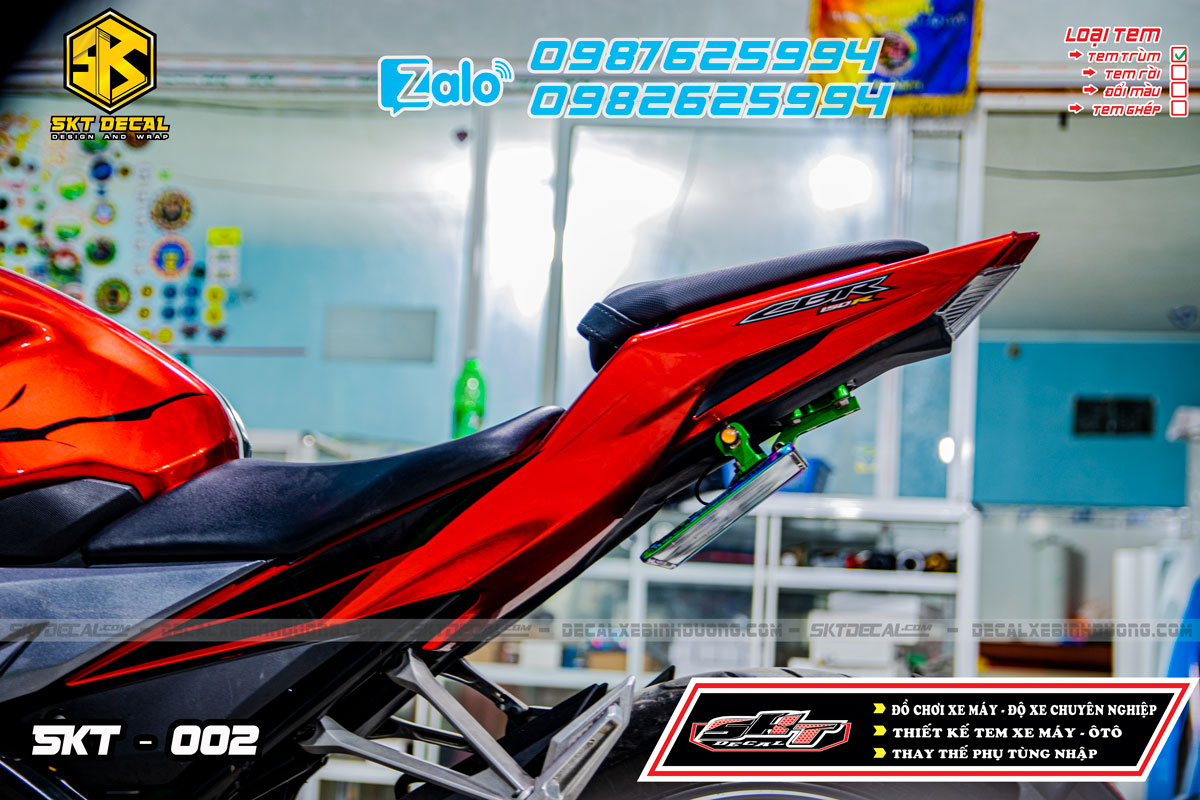 tem trùm xe cbr đỏ đen cá mập