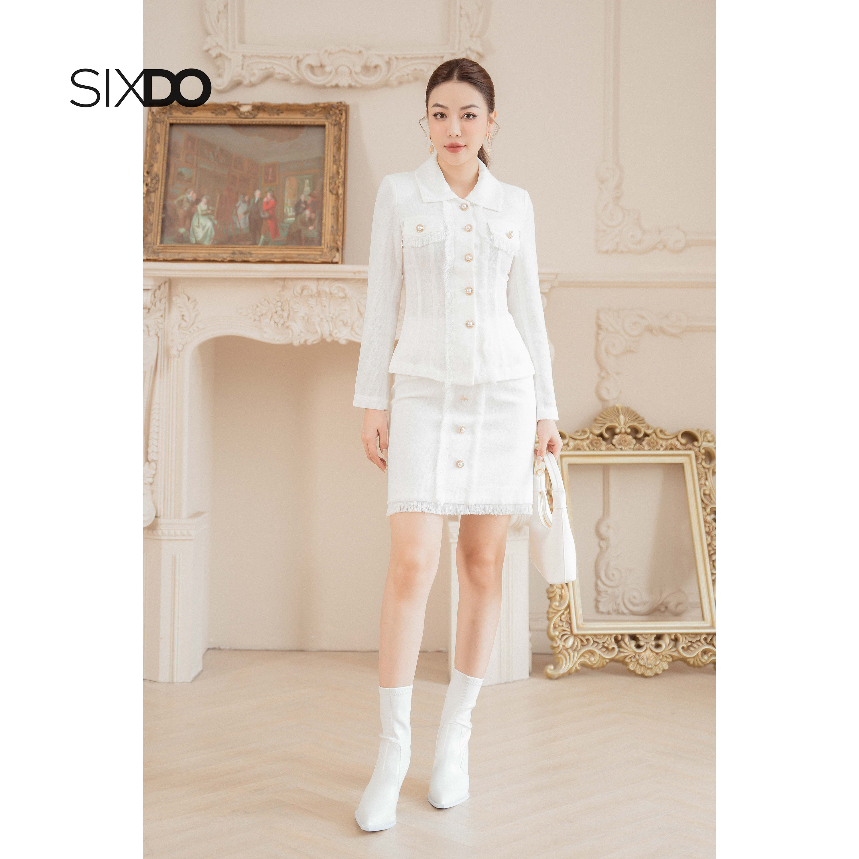 Chân váy tweed trắng SIXDO (White Mini Tweed Skirt)