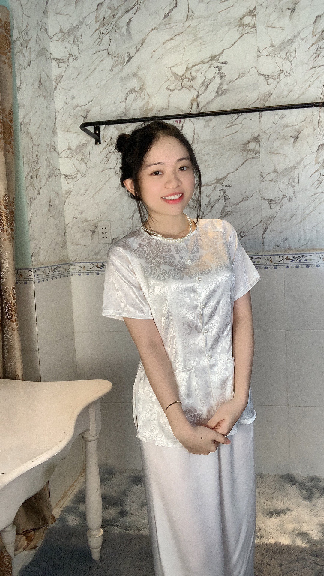 SÉT BÀ BA TAY NGẮN GẤM HOA CÓ TÚI