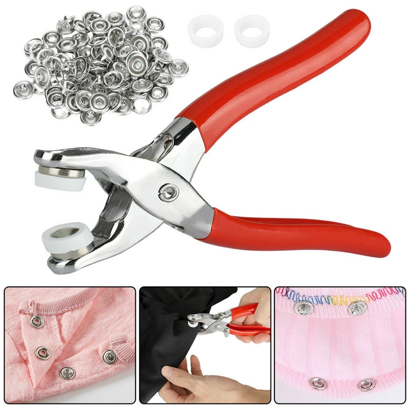 Bộ kìm bấm nút áo quần kèm 100 nút kim loại 9,5mm, kìm bấm khuy khoen ore đa năng tiện lợi