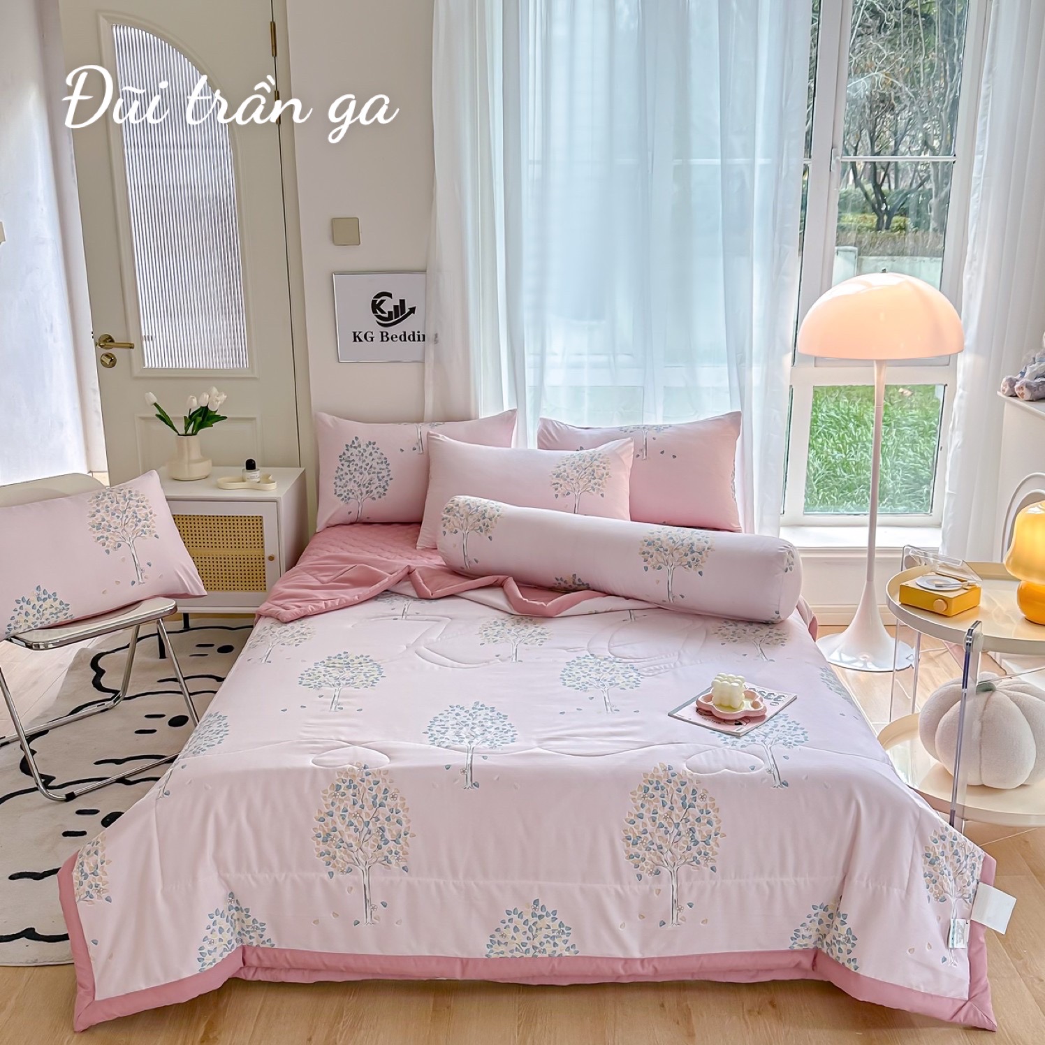 Set 5 món chăn hè ga phủ trần cotton đũi nhập khẩu cao cấp