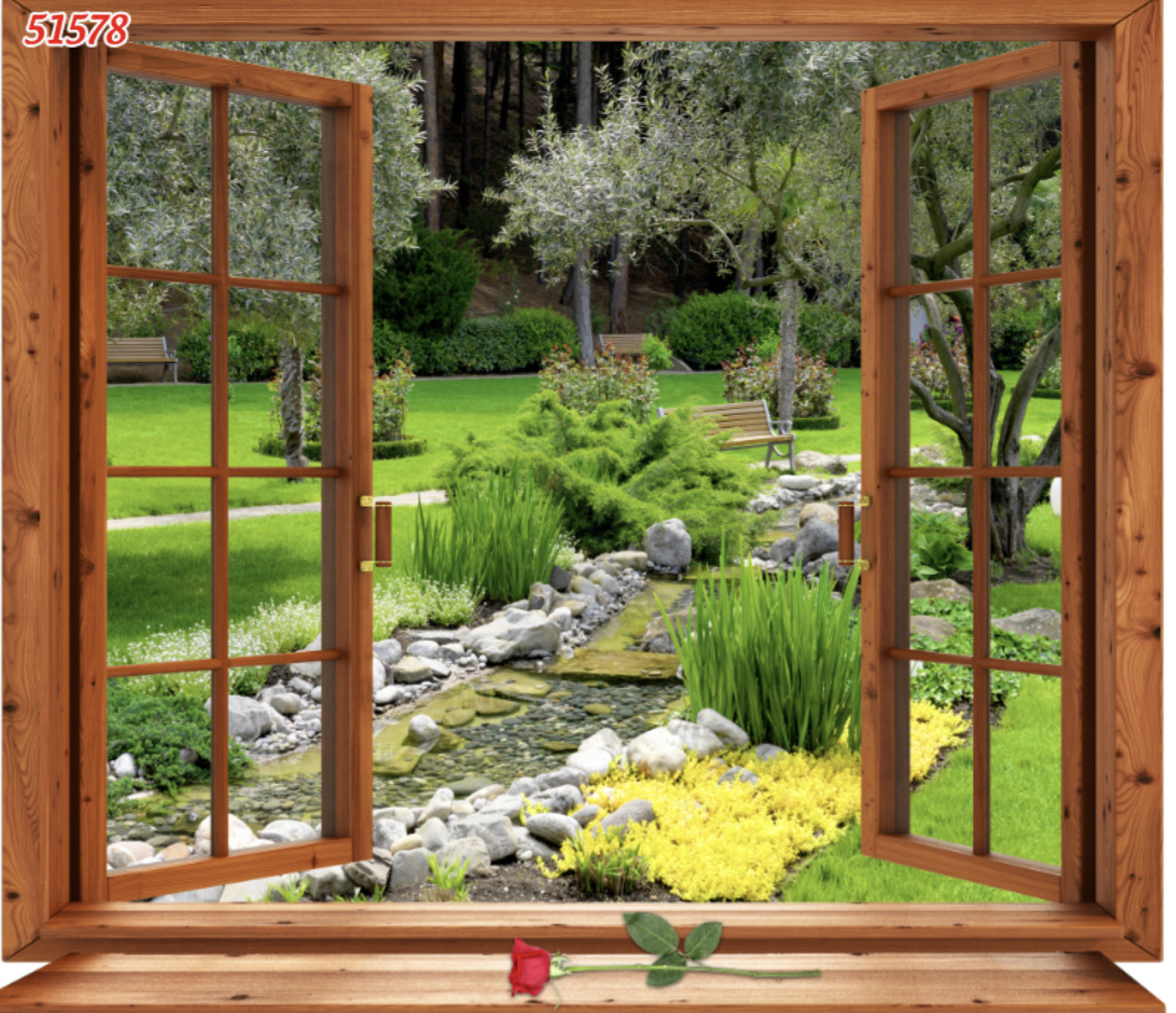 Tranh dán tường 3D Phòng Khách Tranh cửa sổ, 578( Đã tích hợp sẵn keo)