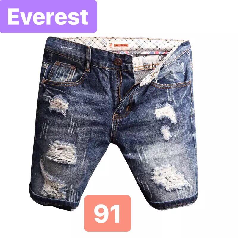 QUẦN SỌT SHORT LỬNG JEAN NAM CHẤT BÒ XANH THÊU NHIỀU HỌA TIẾT HÀN QUỐC EV-91- EVEREST FASHION