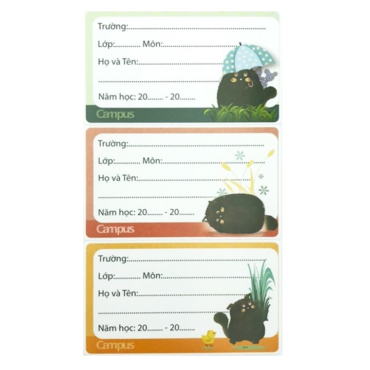 Combo 2 tập Nhãn vở Campus Meow NT-MEO-18 (18 nhãn/tập)