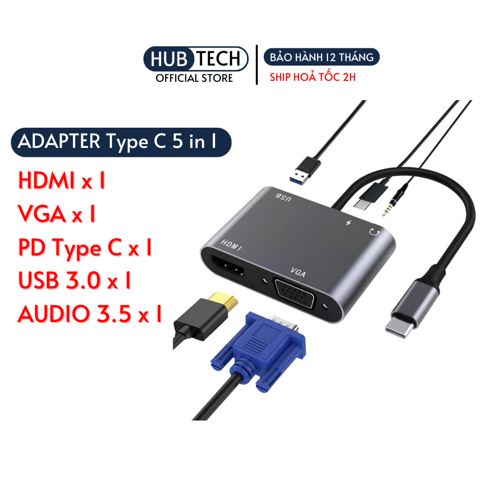 Hub usb type c to hdmi,cổng chuyển đổi type c,usb type c hub mac laptop Đt ra HDMI 4k ra 2 màn hình+audio 5in1