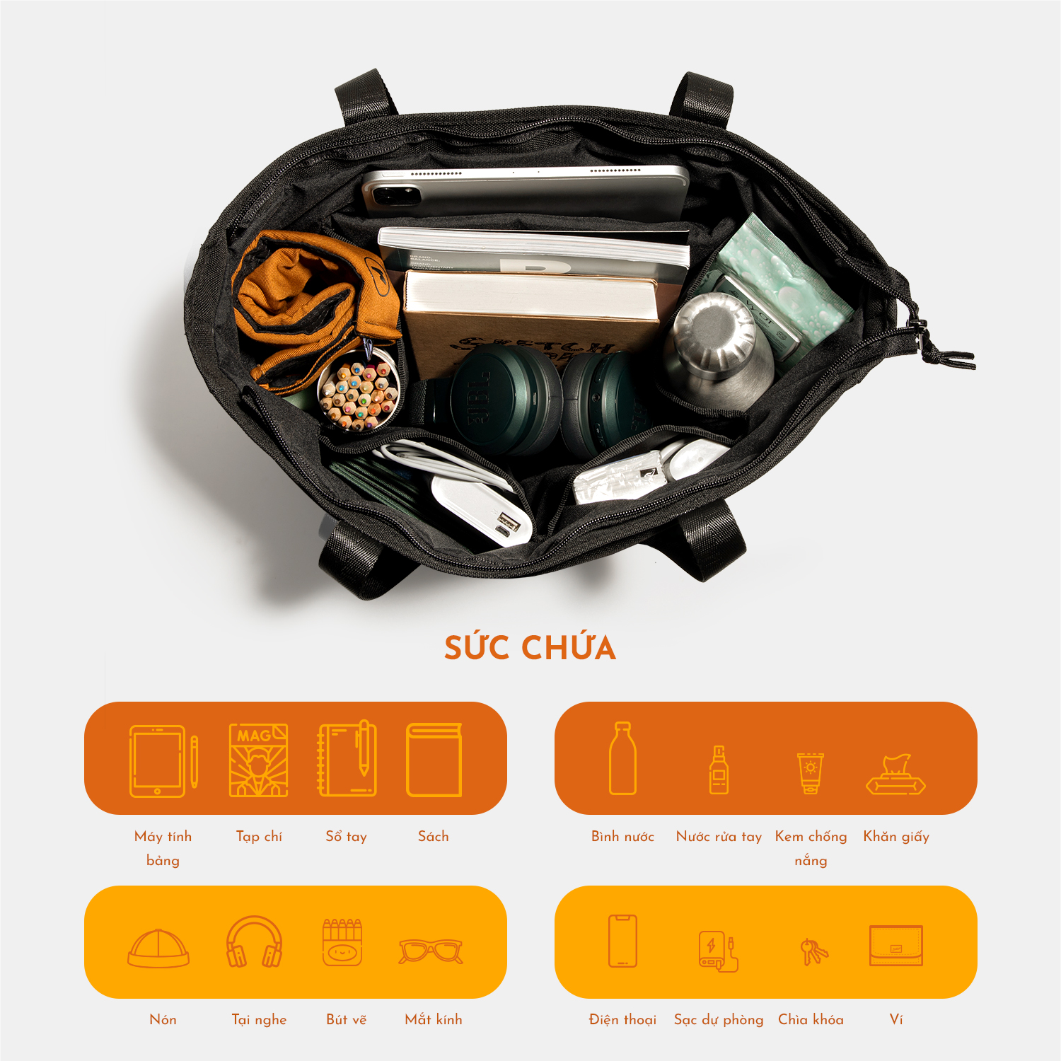 Túi Tote Reckless May Tote (Vải Polyester, Nhiều Ngăn Tiện Ích, Laptop 14 Inch)