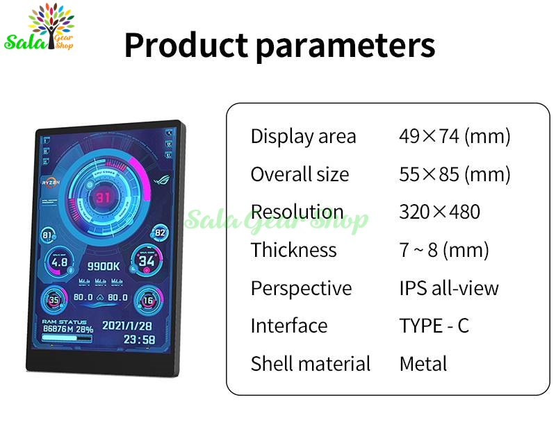 Màn hình hiển thị thông số máy tính 3,5 Inch IPS
