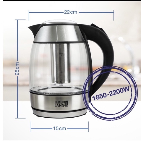 Ấm siêu tốc thủy tinh LEBENLANG
