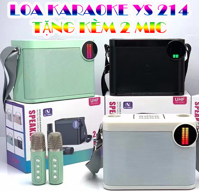 Loa kéo karaoke giá rẻ ys214, kèm 2 micro karaoke hàng chính hãng, loa karaoke di động cao cấp, bass chắc khỏe âm thanh sáng mic chống hú hát nhẹ