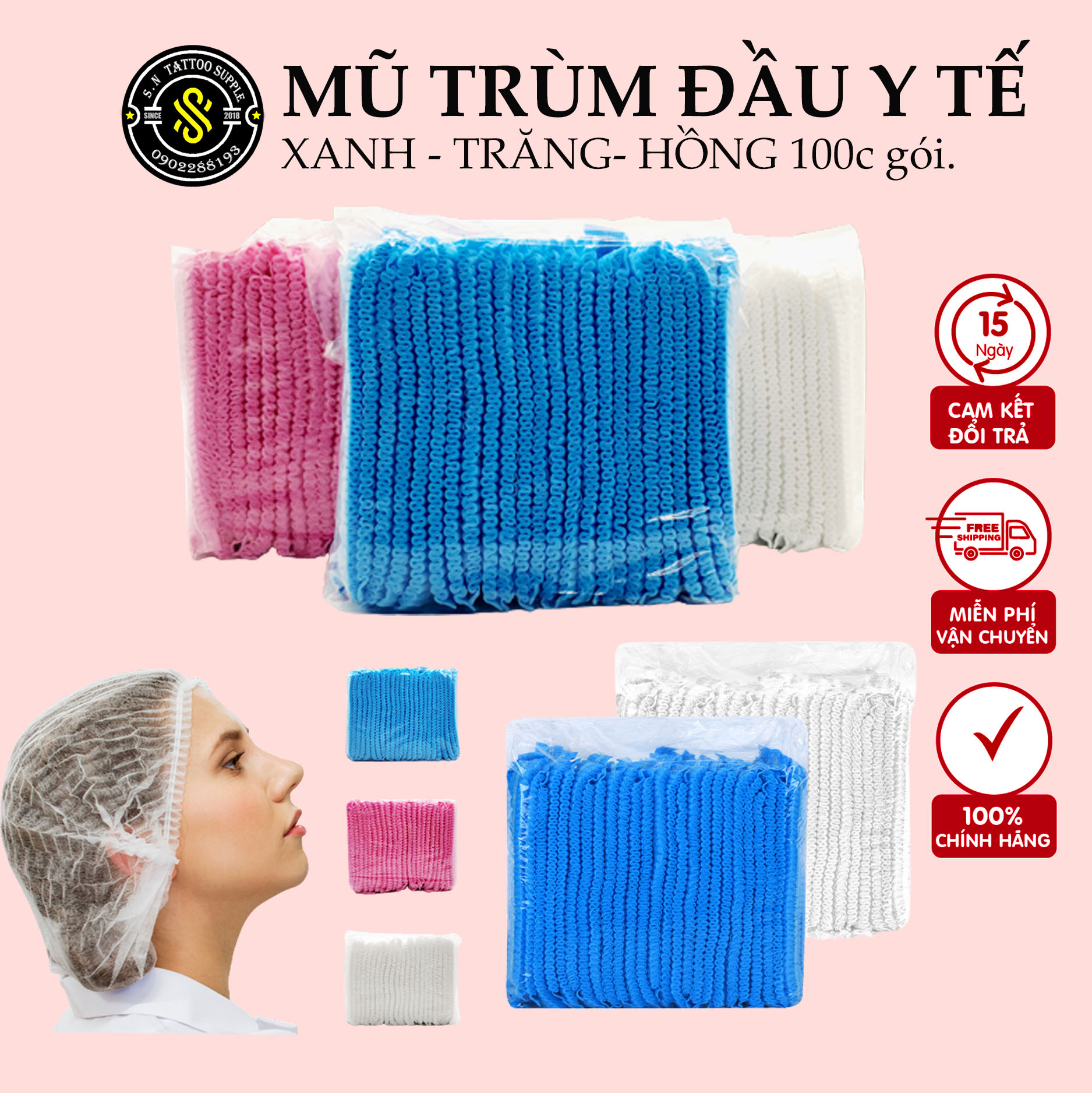 Mũ trùm đầu y tế - nón trùm đầu hỗ trợ spa ✪ phun xăm