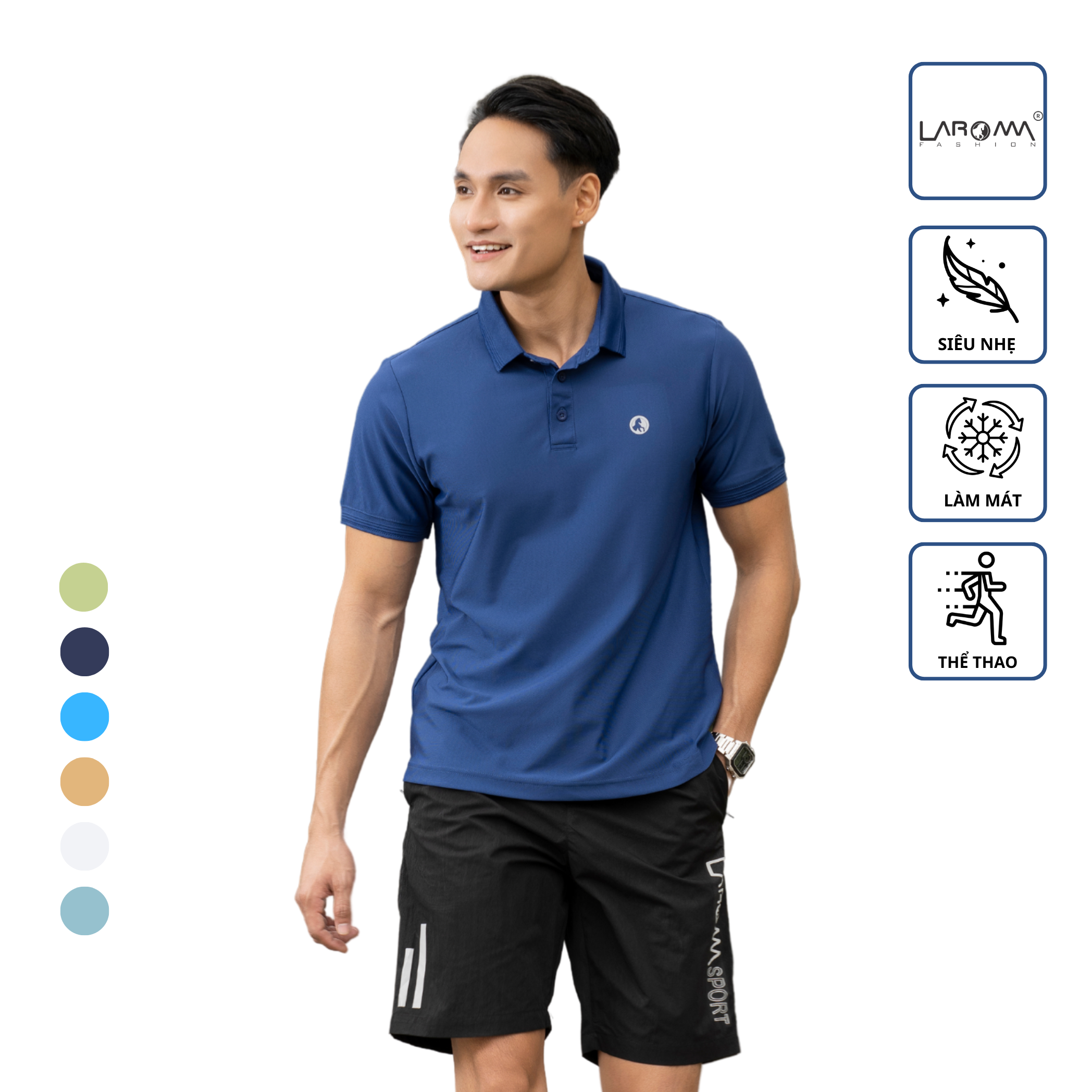 LAROMA Bộ Thể Thao Nam Basic Vải Coolmax | Cổ Bẻ | Thoáng Mát | Co Giãn | Mềm Mịn | Thời Trang | Trẻ Trung Năng Động