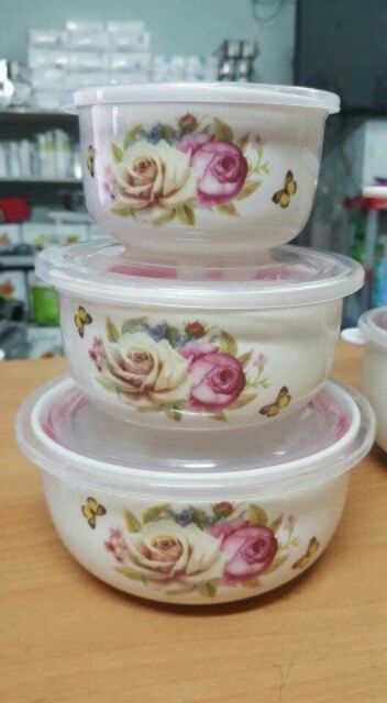 Bộ 3 bát sứ có nắp hút chân không