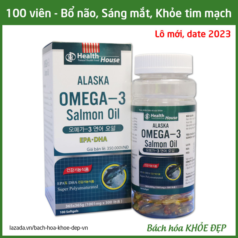 Viên dầu cá Alaska Omega 3 bổ não, sáng mắt, khỏe mạnh tim mạch, tăng cường trí nhớ - Hộp 100 viên thành phần dầu cá 1000mg, EPA 180mg, DHA 120mg nhập khẩu