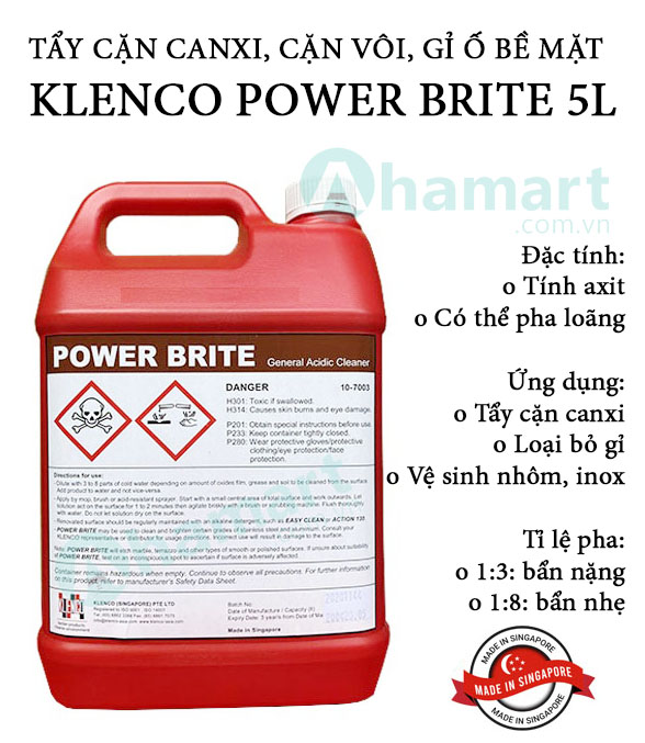 Dung dịch tẩy cặn CANXI Rỉ ố bề mặt Power Brite (tính Acid)