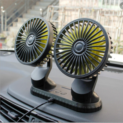 Quạt máy đôi mini 12V, 24V xoay 360 tiện ích trên ô tô, xe hơi cao cấp