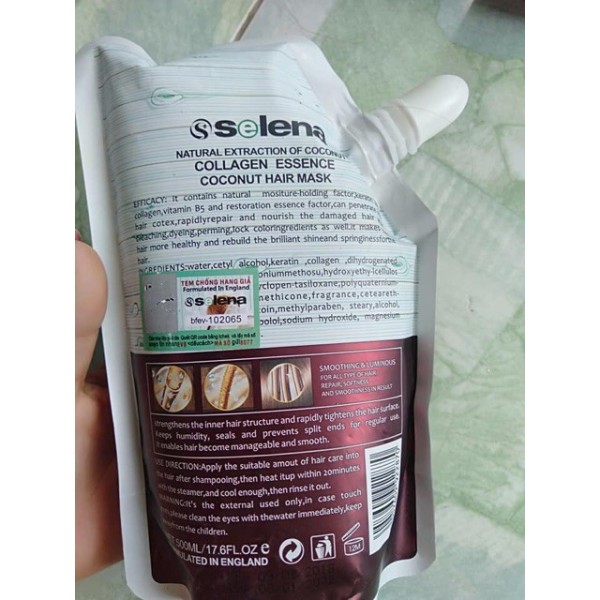 Dầu hấp tóc phục hồi hư tổn Dừa Selena organic giúp tóc mềm mượt 500ml nhập khẩu