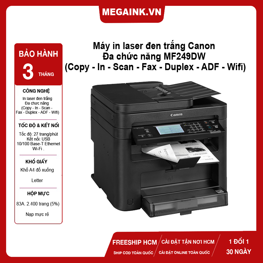 Máy in đa chức năng Canon MF249DW (In, Copy - In wifi - Scan màu - Fax)