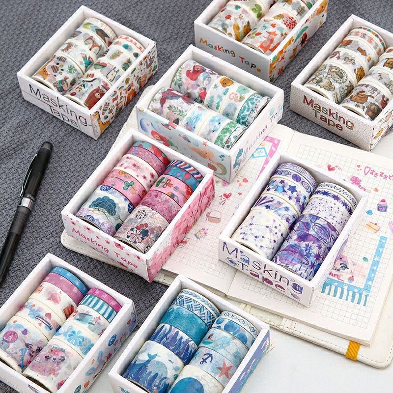 Sét 10 cuộn băng dán washi tape thủ công