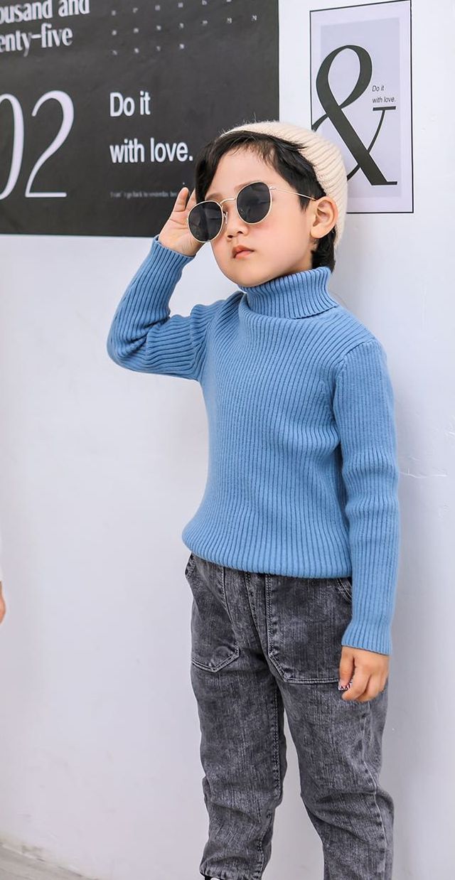 Áo len cổ lọ Hàn Quốc cho bé trai và bé gái 2-8 tuổi, Áo len cao cổ trẻ em dày dặn ấm áp không bai xù