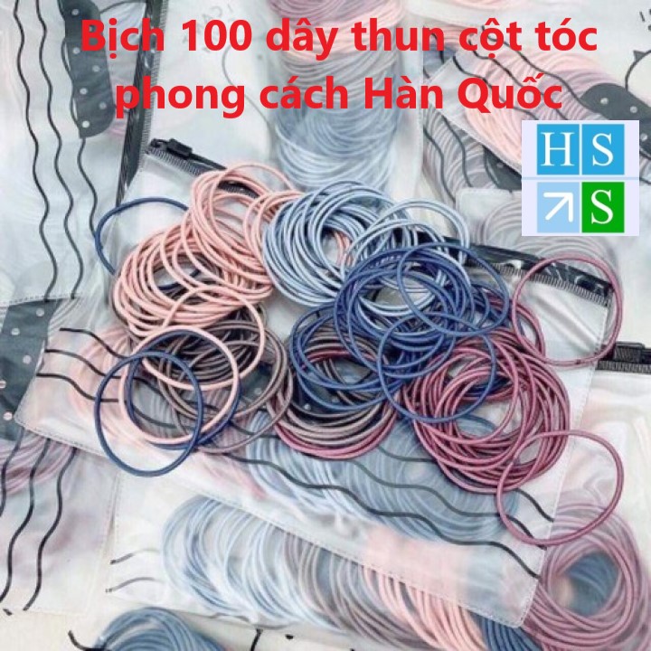 Túi 100 Thun buộc tóc dây cột tóc phong cách Hàn Quốc (Nhiều mầu)