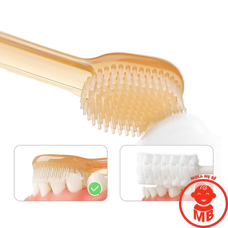 Sét rơ lưỡi bàn chải silicon cho bé từ 0-36 tháng (có hộp đựng màu vàng)