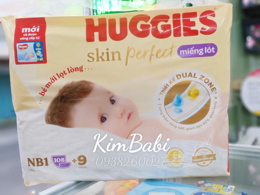 Miếng lót sơ sinh Huggies NB1 108+6 miếng (Dưới 5kg)