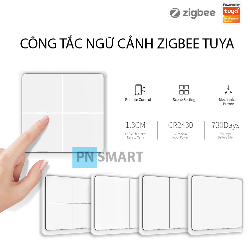 Công Tắc Ngữ Cảnh Tuya Zigbee  4 Nút Dán Tường ZNC1