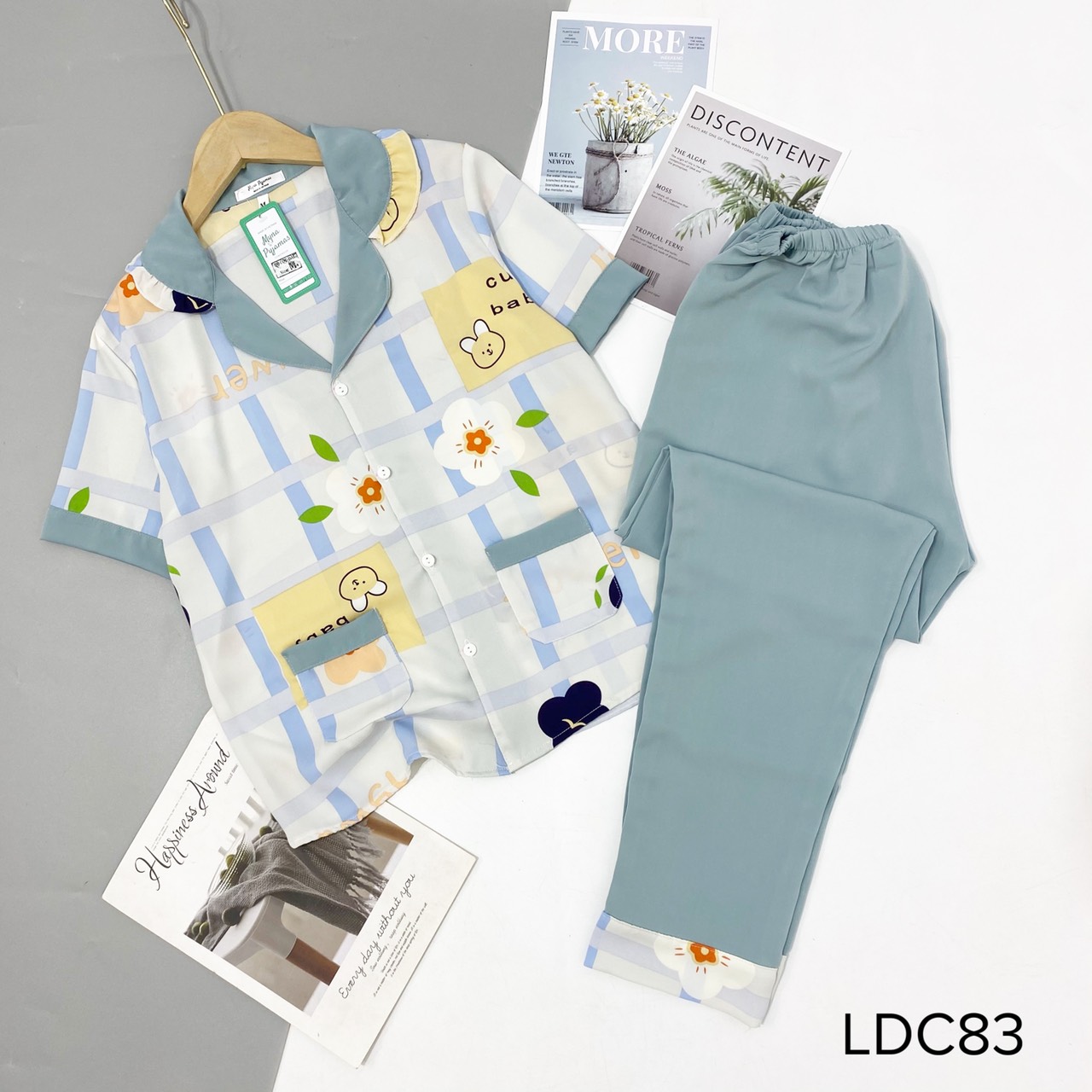 Bộ pijama lụa mango cộc dài cổ bèo