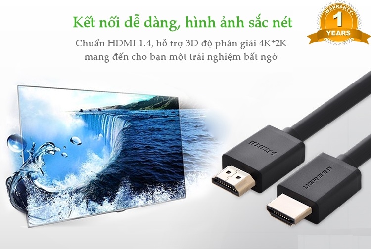 Dây cáp HDMI Ugreen dài 5m hỗ trợ Full HD 1080 3D