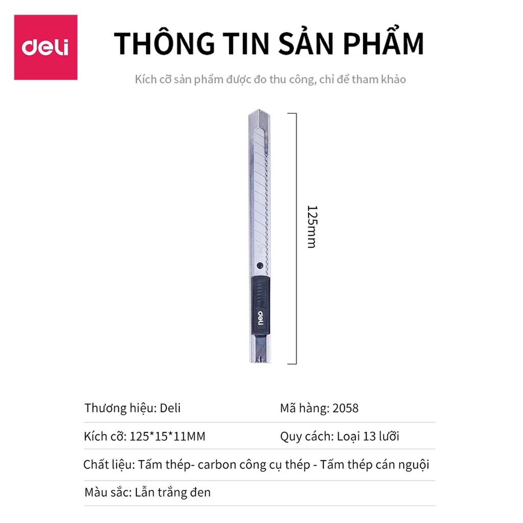 Dao rọc giấy Deli 2058 chất liệu kim loại với lưỡi thép SK5