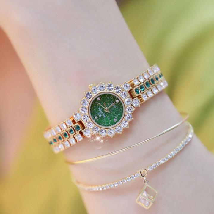 Đồng Hồ Nữ Hàn Quốc Bee Sister Viền Đính Kim Cương Nhân Tạo