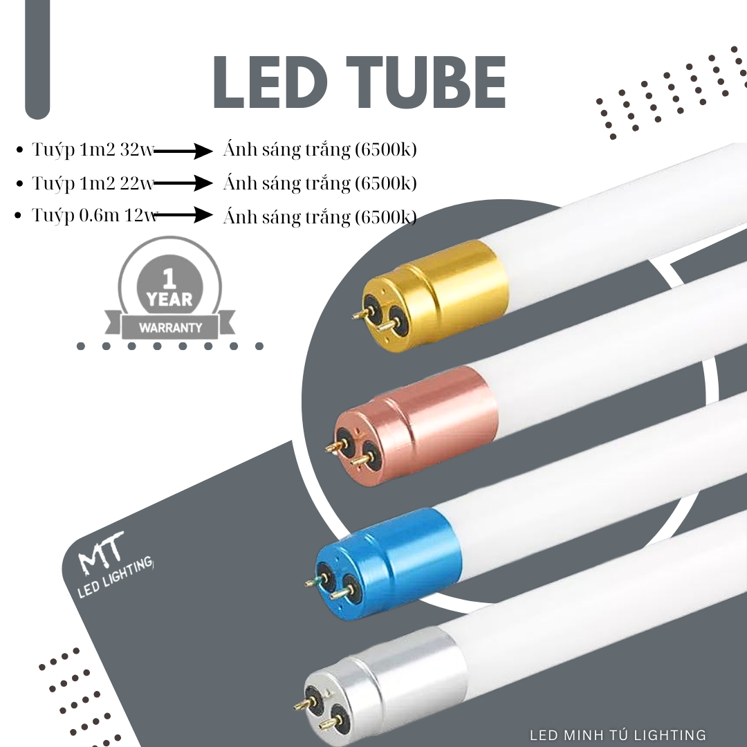 Combo 5 bóng đèn led tuýp 1m2 32w ánh sáng trắng
