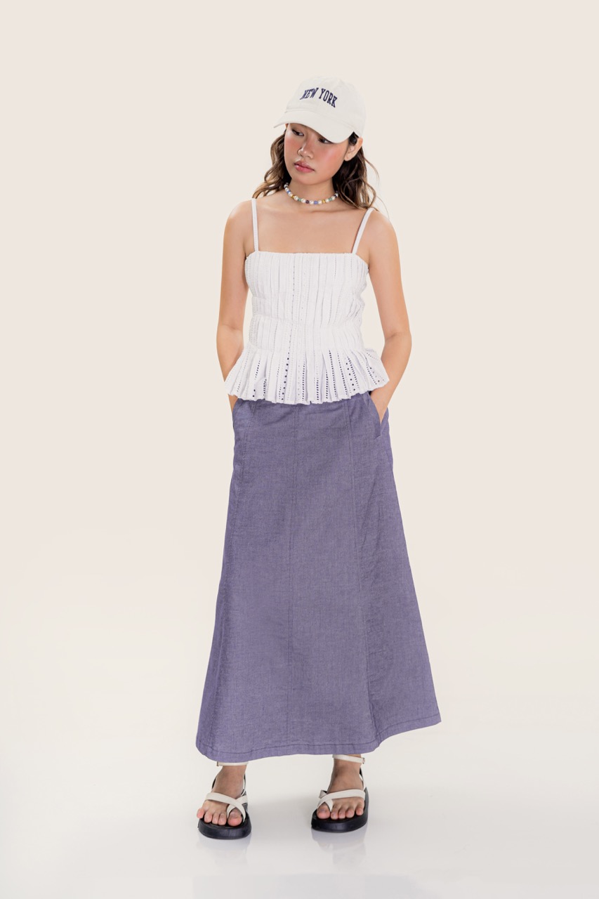 LIBÉ - Áo kiểu hai dây dáng ôm xếp ly màu trắng
