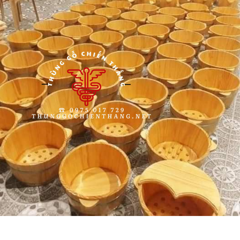 Chậu Ngâm Chân Gỗ Thông Nhập Có Nắp